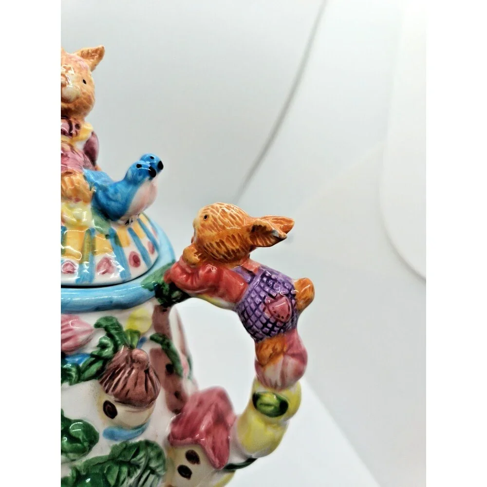 Vintage Bunny Rabbit Garden Teapot – Spring Easter – Merc Asia 1999 – Rare
